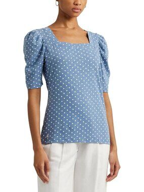 Chic Polka-Dot Puff Sleeve Tee | Soft Slub Jersey Top | Trendy Casual Wear